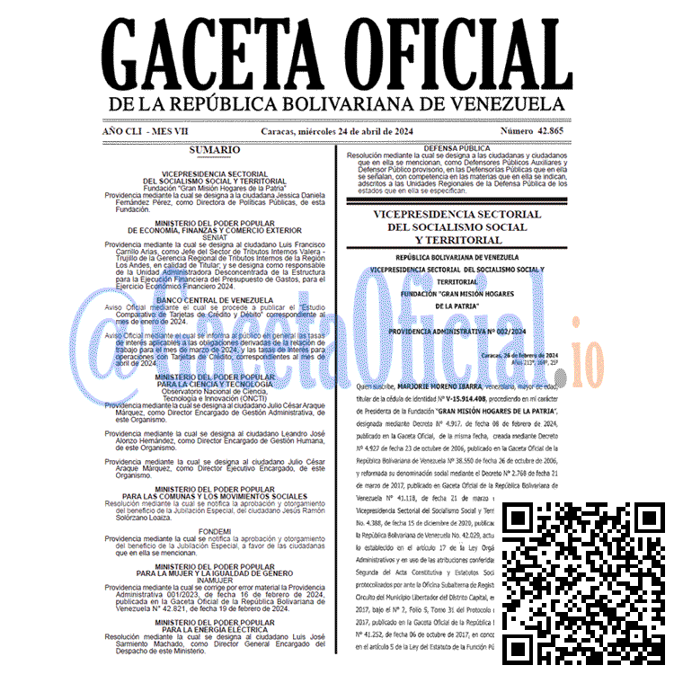 Venezuela Gaceta Oficial 42865 del 24 abril 2024 Gaceta Oficial, Gaceta 42865, Gaceta 42865 HD, Gaceta #42865, Gaceta Oficial Venezuela #42865
