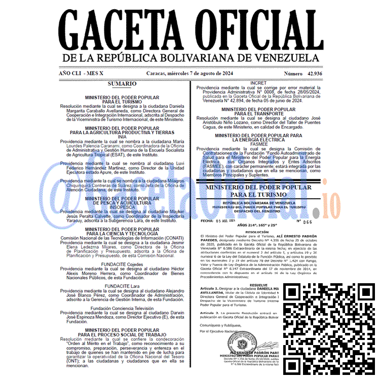 Venezuela Gaceta Oficial 42936 del 7 agosto 2024 Gaceta Oficial, Gaceta 42936, Gaceta 42936 HD, Gaceta #42936, Gaceta Oficial Venezuela #42936