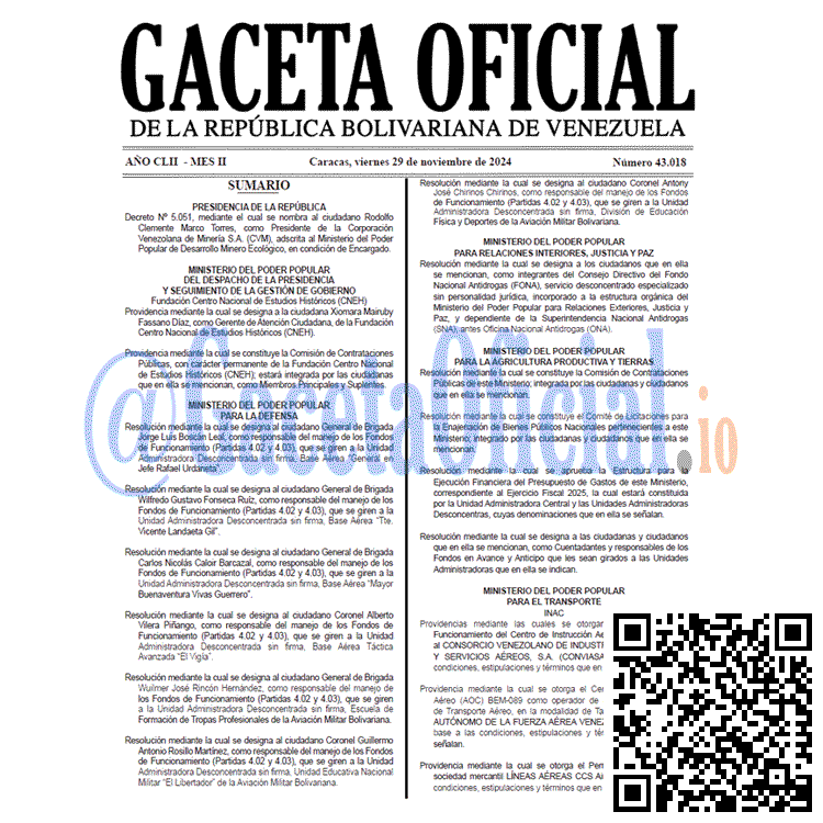 Venezuela Gaceta Oficial 43018 del 29 noviembre 2024 Gaceta Oficial, Gaceta 43018, Gaceta 43018 HD, Gaceta #43018, Gaceta Oficial Venezuela #43018