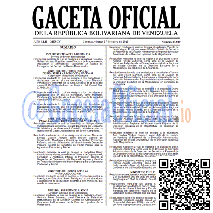 Venezuela Gaceta Oficial 43049 del 17 enero 2025 Gaceta Oficial, Gaceta 43049, Gaceta 43049 HD, Gaceta #43049, Gaceta Oficial Venezuela #43049