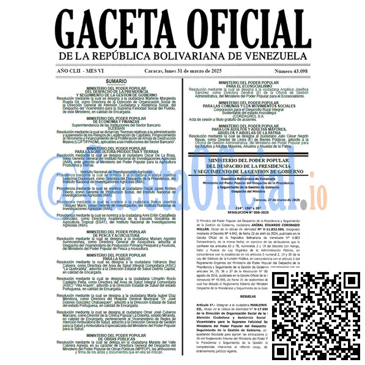 Venezuela Gaceta Oficial 43098 del 31 marzo 2025 Gaceta Oficial, Gaceta 43098, Gaceta 43098 HD, Gaceta #43098, Gaceta Oficial Venezuela #43098