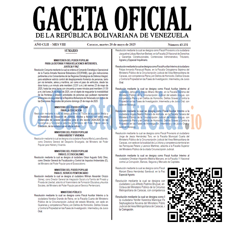 Gaceta Oficial, Gaceta 43131, Gaceta 43131 HD, Gaceta #43131, Gaceta Oficial Venezuela #43131
