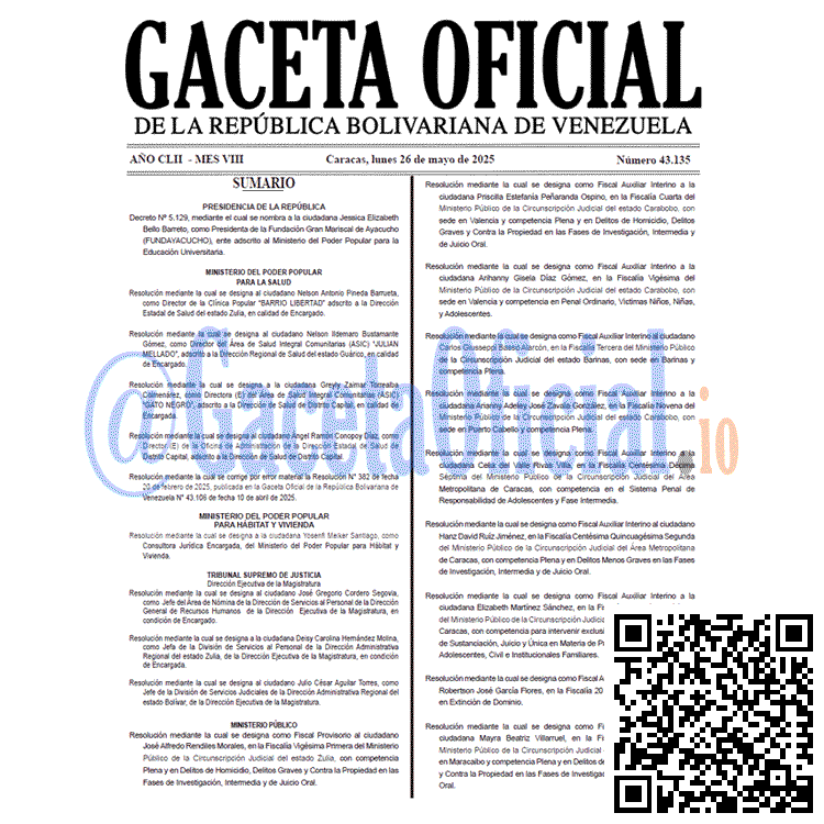 Gaceta Oficial, Gaceta 43135, Gaceta 43135 HD, Gaceta #43135, Gaceta Oficial Venezuela #43135