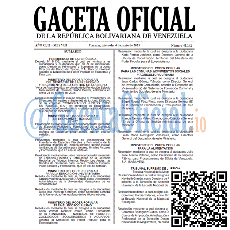 Venezuela Gaceta Oficial 43142 del 04 junio 2025 Gaceta Oficial, Gaceta 43142, Gaceta 43142 HD, Gaceta #43142, Gaceta Oficial Venezuela #43142