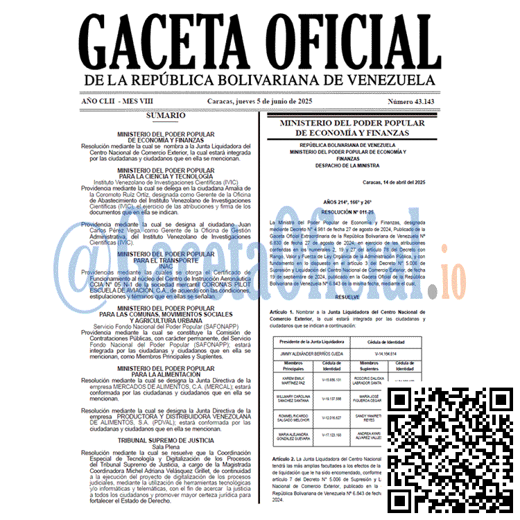 Gaceta Oficial, Gaceta 43143, Gaceta 43143 HD, Gaceta #43143, Gaceta Oficial Venezuela #43143