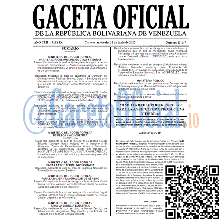 Venezuela Gaceta Oficial 43147 del 11 junio 2025 Gaceta Oficial, Gaceta 43147, Gaceta 43147 HD, Gaceta #43147, Gaceta Oficial Venezuela #43147