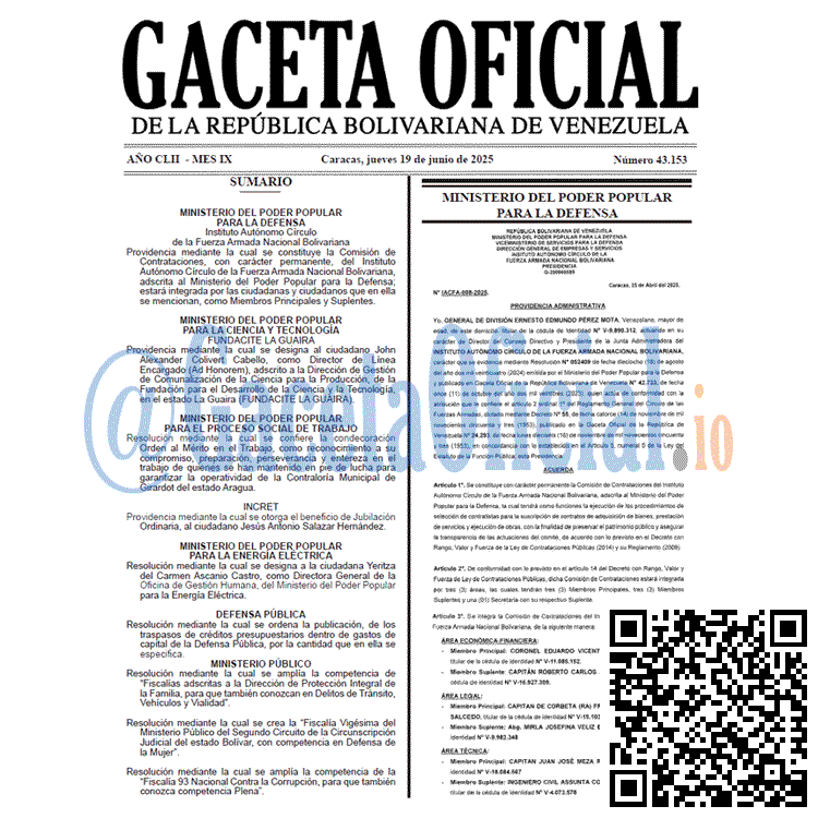 Gaceta Oficial, Gaceta 43153, Gaceta 43153 HD, Gaceta #43153, Gaceta Oficial Venezuela #43153