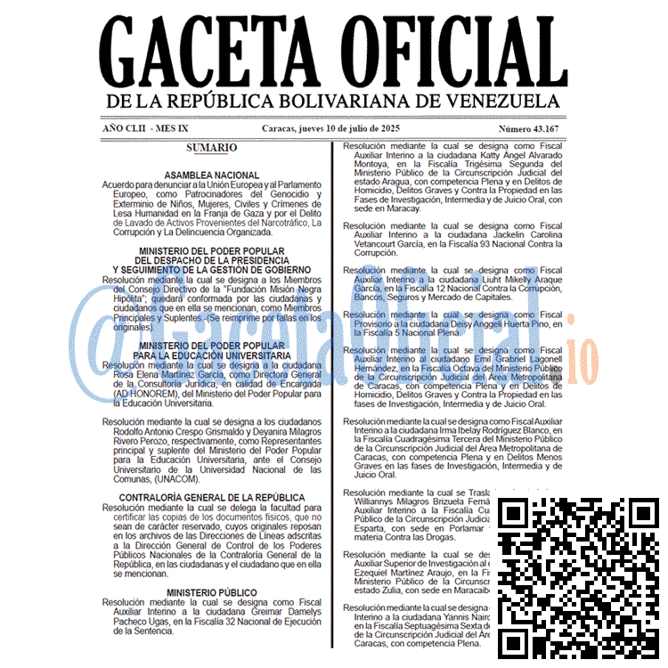 Venezuela Gaceta Oficial 43167 del 10 julio 2025 Gaceta Oficial, Gaceta 43167, Gaceta 43167 HD, Gaceta #43167, Gaceta Oficial Venezuela #43167