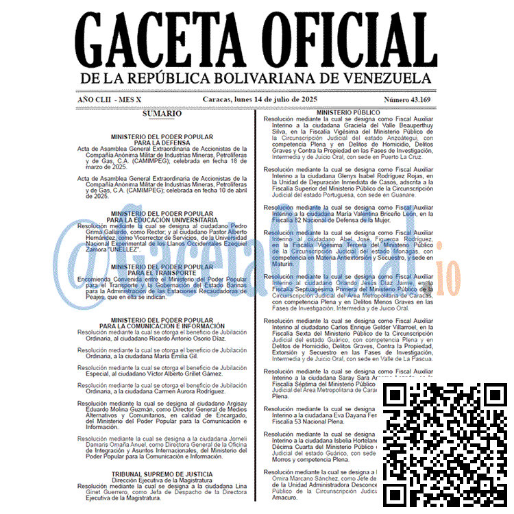 Venezuela Gaceta Oficial 43169 del 14 julio 2025 Gaceta Oficial, Gaceta 43169, Gaceta 43169 HD, Gaceta #43169, Gaceta Oficial Venezuela #43169