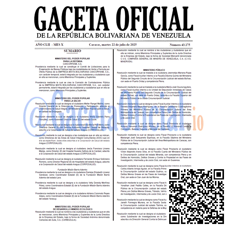 Venezuela Gaceta Oficial 43175 del 22 julio 2025 Gaceta Oficial, Gaceta 43175, Gaceta 43175 HD, Gaceta #43175, Gaceta Oficial Venezuela #43175
