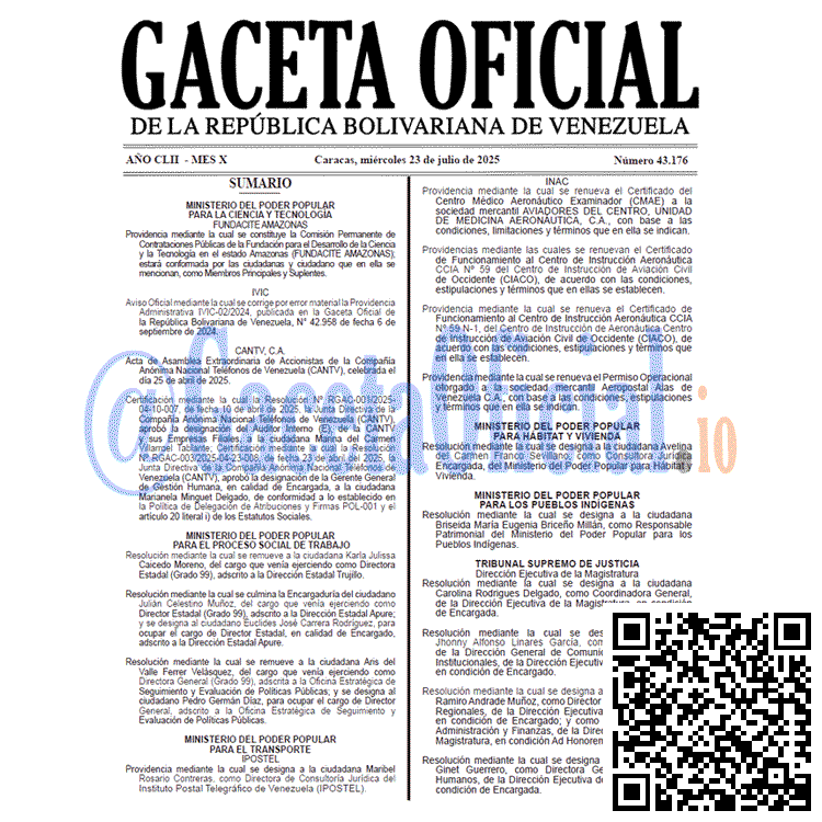 Gaceta Oficial, Gaceta 43176, Gaceta 43176 HD, Gaceta #43176, Gaceta Oficial Venezuela #43176