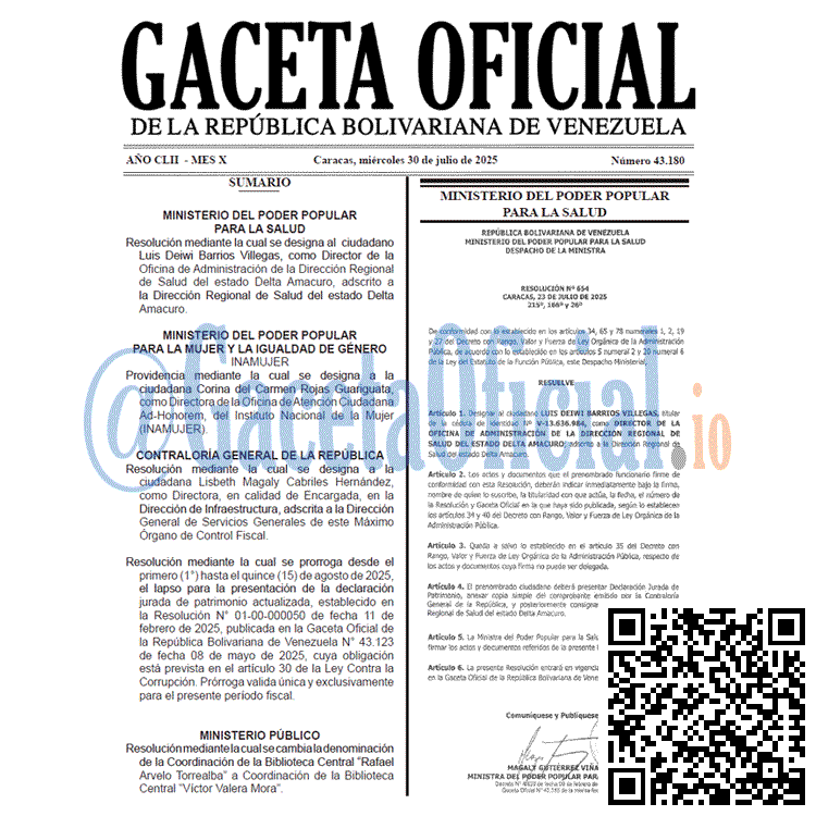 Gaceta Oficial, Gaceta 43180, Gaceta 43180 HD, Gaceta #43180, Gaceta Oficial Venezuela #43180
