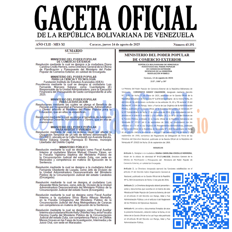 Gaceta Oficial, Gaceta 43191, Gaceta 43191 HD, Gaceta #43191, Gaceta Oficial Venezuela #43191