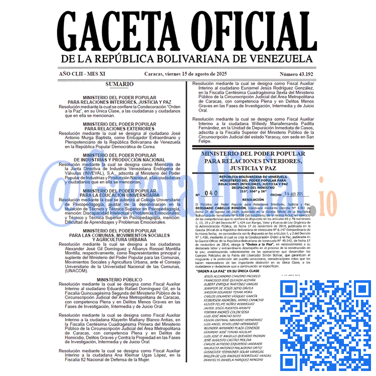 Gaceta Oficial, Gaceta 43192, Gaceta 43192 HD, Gaceta #43192, Gaceta Oficial Venezuela #43192