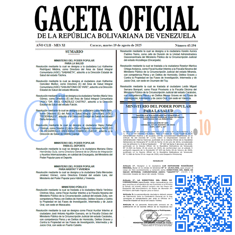Gaceta Oficial, Gaceta 43194, Gaceta 43194 HD, Gaceta #43194, Gaceta Oficial Venezuela #43194