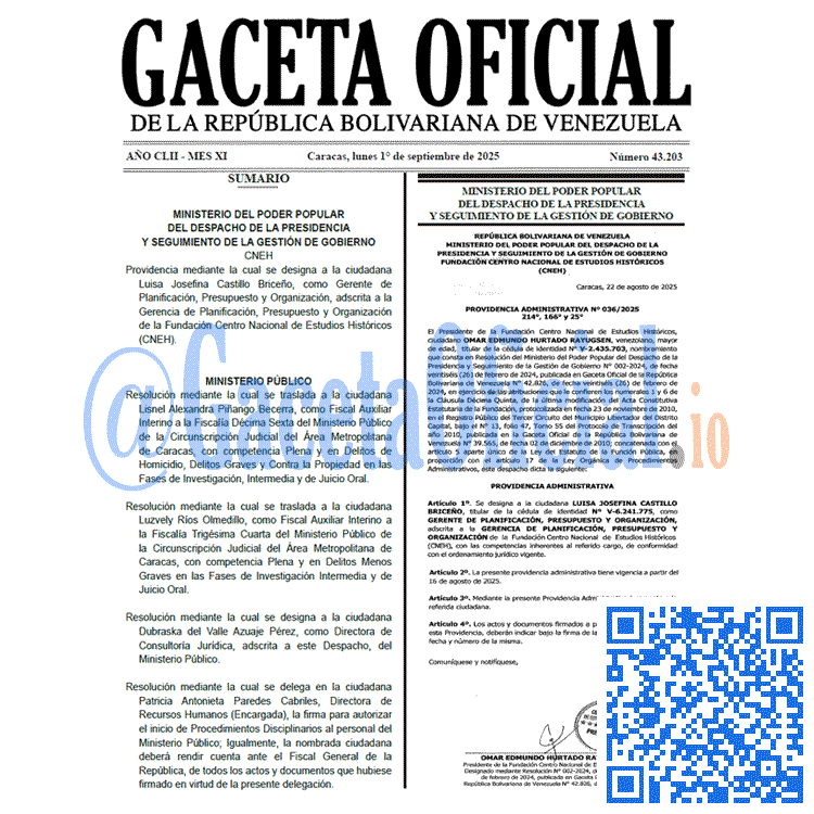Venezuela Gaceta Oficial 43203 del 1 septiembre 2025 Gaceta Oficial, Gaceta 43203, Gaceta 43203 HD, Gaceta #43203, Gaceta Oficial Venezuela #43203