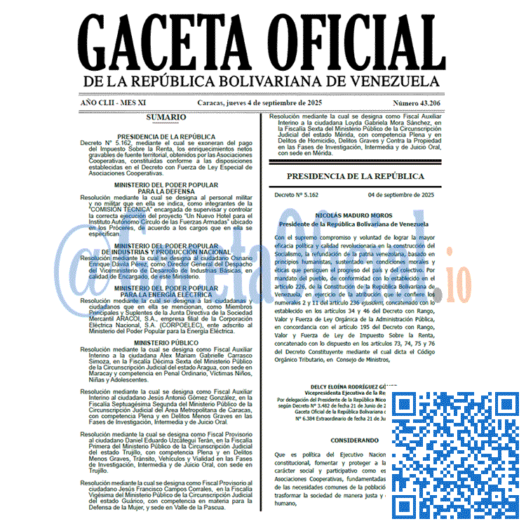 Venezuela Gaceta Oficial 43206 del 4 septiembre 2025 Gaceta Oficial, Gaceta 43206, Gaceta 43206 HD, Gaceta #43206, Gaceta Oficial Venezuela #43206