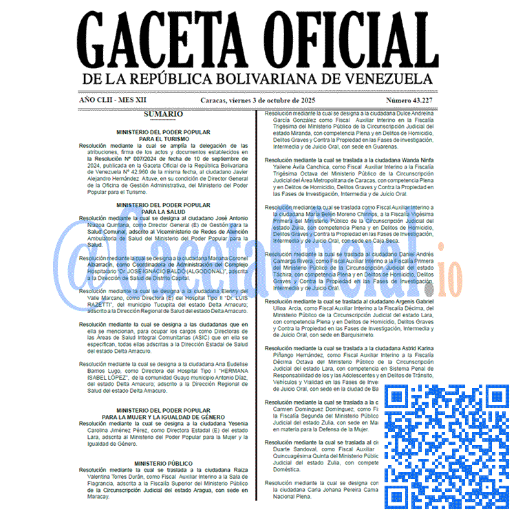 Gaceta Oficial, Gaceta 43227, Gaceta 43227 HD, Gaceta #43227, Gaceta Oficial Venezuela #43227