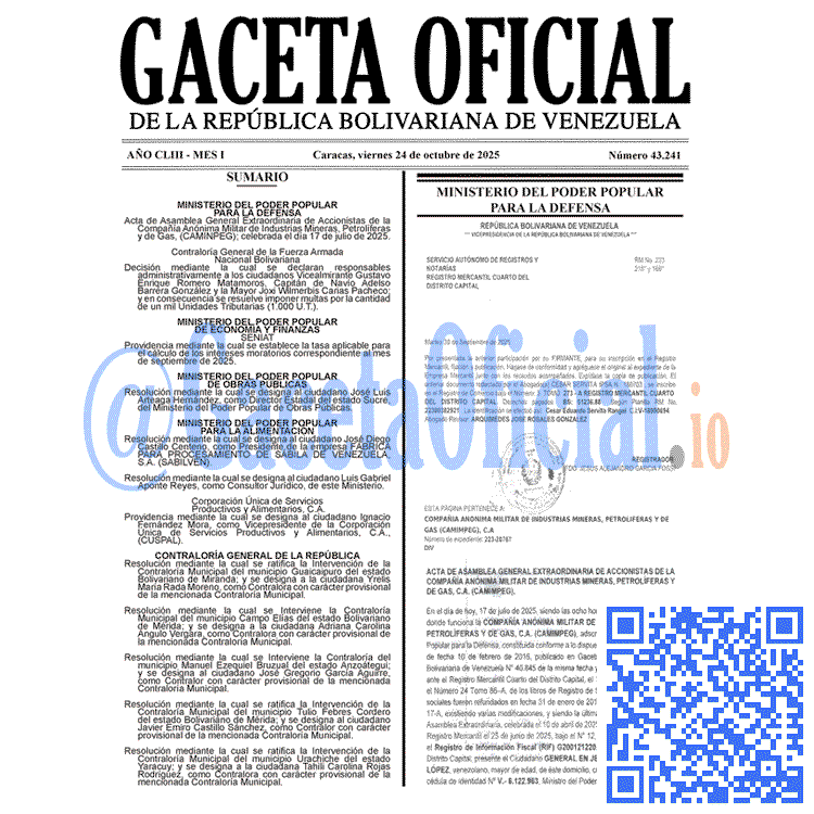 Venezuela Gaceta Oficial 43241 del 24 octubre 2025 Gaceta Oficial, Gaceta 43241, Gaceta 43241 HD, Gaceta #43241, Gaceta Oficial Venezuela #43241