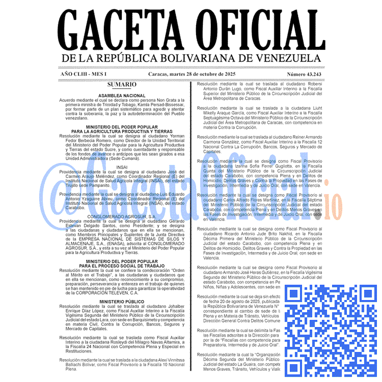 Gaceta Oficial de Venezuela #43243 martes 28 octubre 2025 Gaceta Oficial, Gaceta 43243, Gaceta 43243 HD, Gaceta #43243, Gaceta Oficial Venezuela #43243