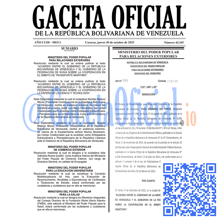 Venezuela Gaceta Oficial 43245 del 30 octubre 2025 Gaceta Oficial, Gaceta 43245, Gaceta 43245 HD, Gaceta #43245, Gaceta Oficial Venezuela #43245
