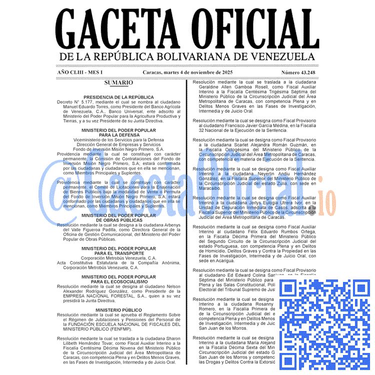Venezuela Gaceta Oficial 43248 del 4 noviembre 2025 Gaceta Oficial, Gaceta 43248, Gaceta 43248 HD, Gaceta #43248, Gaceta Oficial Venezuela #43248