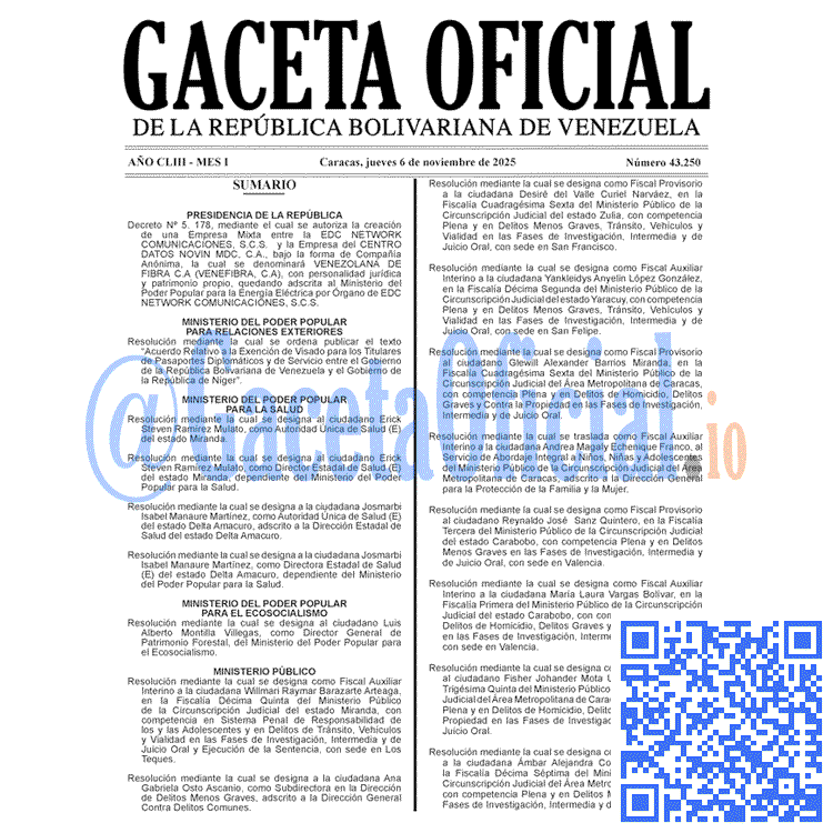 Venezuela Gaceta Oficial 43250 del 6 noviembre 2025 Gaceta Oficial, Gaceta 43250, Gaceta 43250 HD, Gaceta #43250, Gaceta Oficial Venezuela #43250