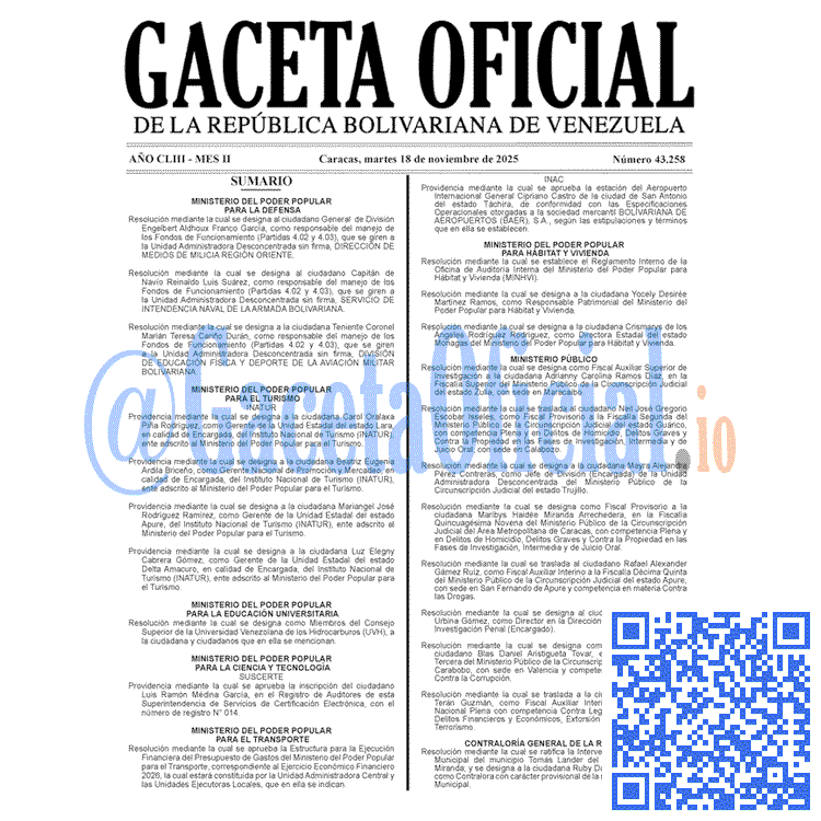 Gaceta Oficial, Gaceta 43258, Gaceta 43258 HD, Gaceta #43258, Gaceta Oficial Venezuela #43258