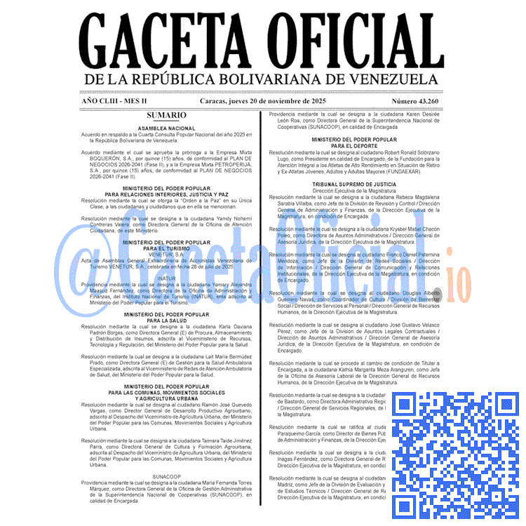 Venezuela Gaceta Oficial 43260 del 20 noviembre 2025 Gaceta Oficial, Gaceta 43260, Gaceta 43260 HD, Gaceta #43260, Gaceta Oficial Venezuela #43260