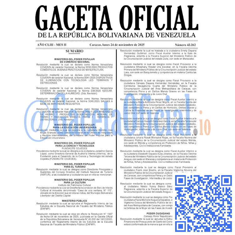 Gaceta Oficial, Gaceta 43262, Gaceta 43262 HD, Gaceta #43262, Gaceta Oficial Venezuela #43262