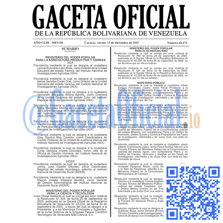 Gaceta Oficial, Gaceta 43276, Gaceta 43276 HD, Gaceta #43276, Gaceta Oficial Venezuela #43276