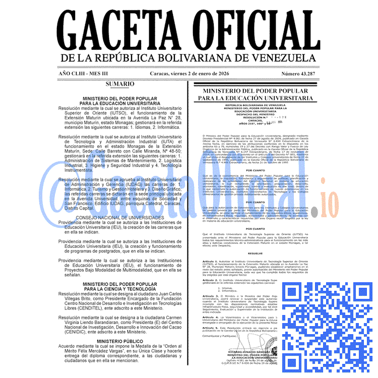 Gaceta Oficial, Gaceta 43287, Gaceta 43287 HD, Gaceta #43287, Gaceta Oficial Venezuela #43287