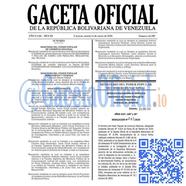 Gaceta Oficial, Gaceta 43289, Gaceta 43289 HD, Gaceta #43289, Gaceta Oficial Venezuela #43289