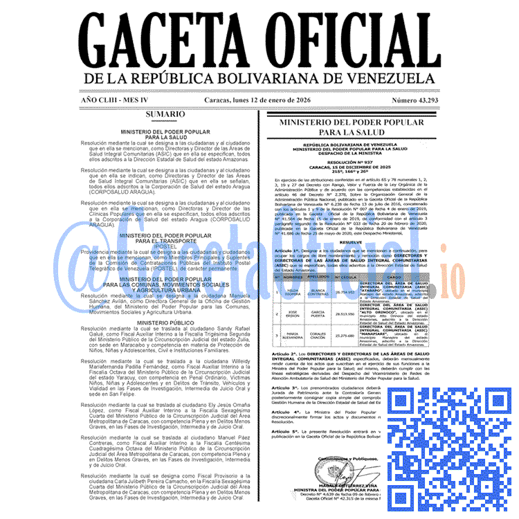 Gaceta Oficial, Gaceta 43293, Gaceta 43293 HD, Gaceta #43293, Gaceta Oficial Venezuela #43293