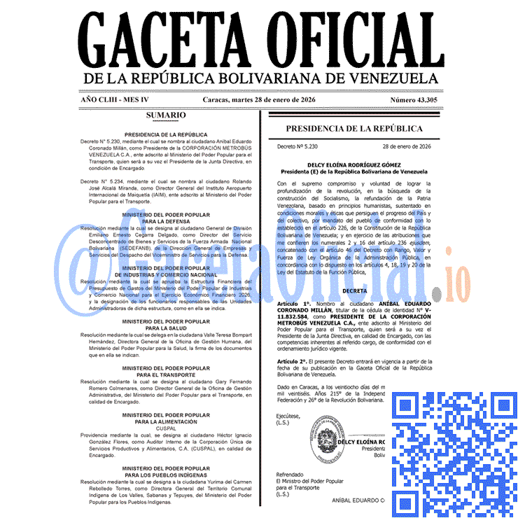 Gaceta Oficial, Gaceta 43305, Gaceta 43305 HD, Gaceta #43305, Gaceta Oficial Venezuela #43305