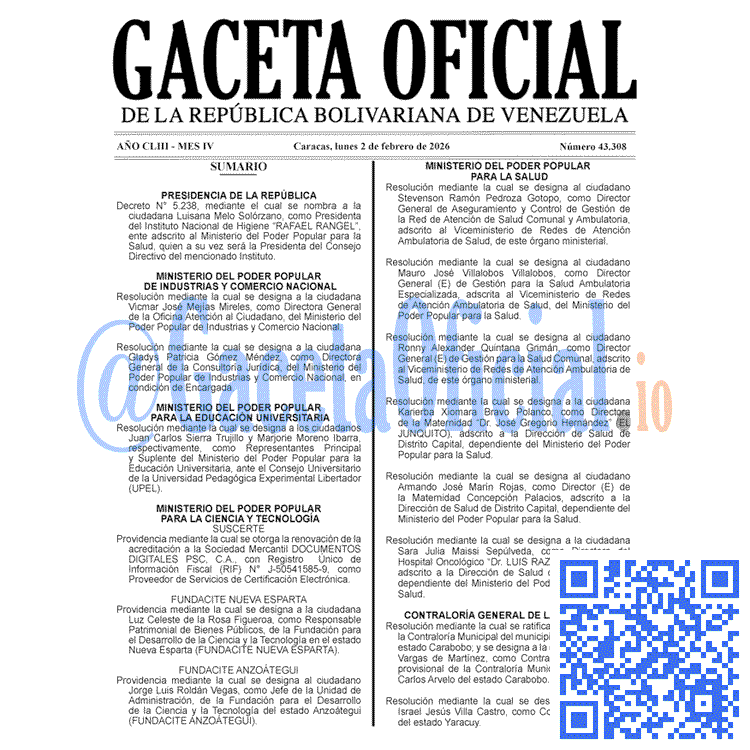 Gaceta Oficial, Gaceta 43308, Gaceta 43308 HD, Gaceta #43308, Gaceta Oficial Venezuela #43308