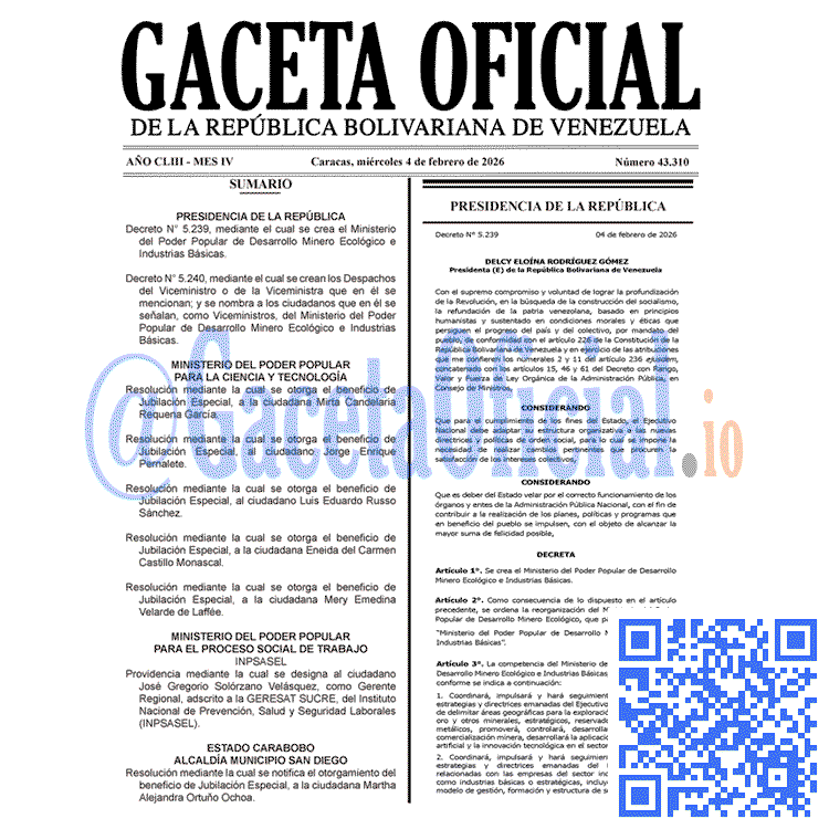Gaceta Oficial, Gaceta 43310, Gaceta 43310 HD, Gaceta #43310, Gaceta Oficial Venezuela #43310