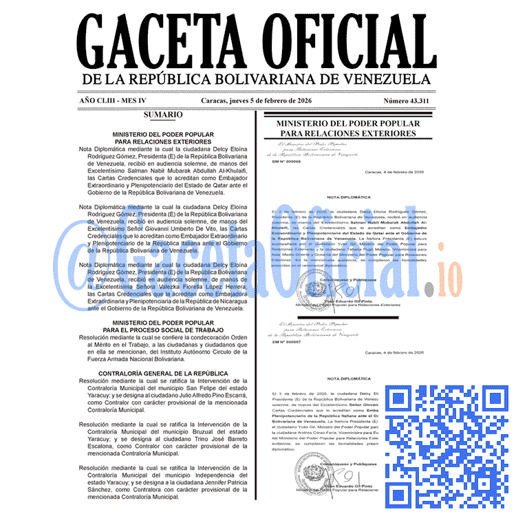 Venezuela Gaceta Oficial 43311 del 5 febrero 2026 Gaceta Oficial, Gaceta 43311, Gaceta 43311 HD, Gaceta #43311, Gaceta Oficial Venezuela #43311