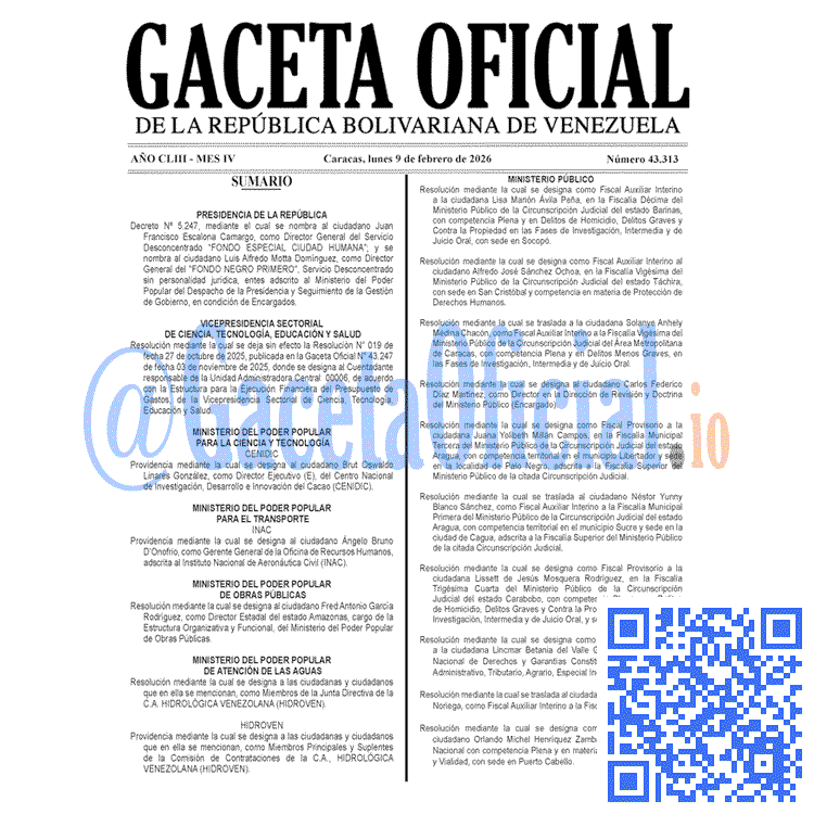 Venezuela Gaceta Oficial 43313 del 9 febrero 2026 Gaceta Oficial, Gaceta 43313, Gaceta 43313 HD, Gaceta #43313, Gaceta Oficial Venezuela #43313