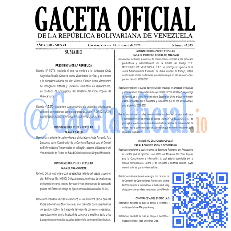 Gaceta Oficial, Gaceta 43335, Gaceta 43335 HD, Gaceta #43335, Gaceta Oficial Venezuela #43335