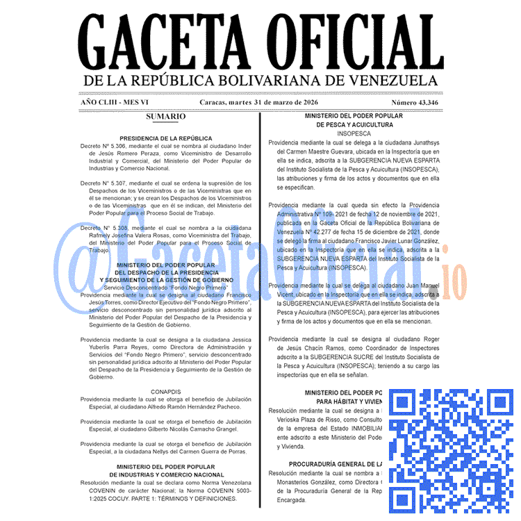 Gaceta Oficial, Gaceta 43346, Gaceta 43346 HD, Gaceta #43346, Gaceta Oficial Venezuela #43346