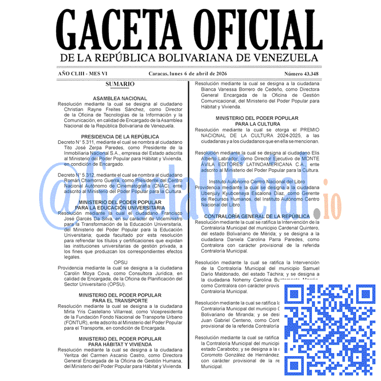 Gaceta Oficial, Gaceta 43348, Gaceta 43348 HD, Gaceta #43348, Gaceta Oficial Venezuela #43348