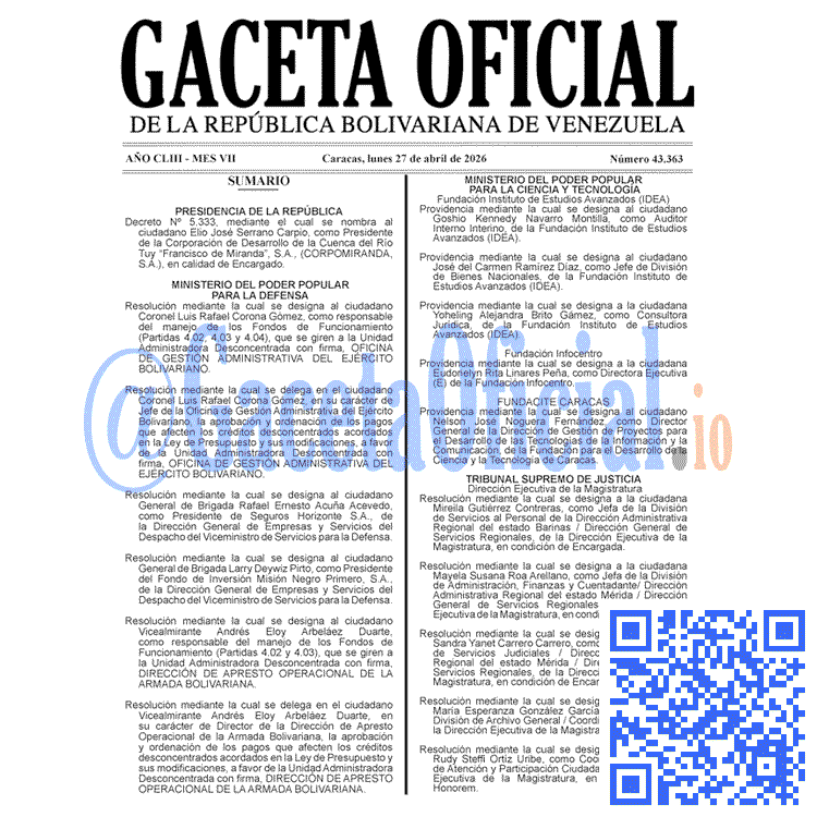 Gaceta Oficial, Gaceta 43363, Gaceta 43363 HD, Gaceta #43363, Gaceta Oficial Venezuela #43363