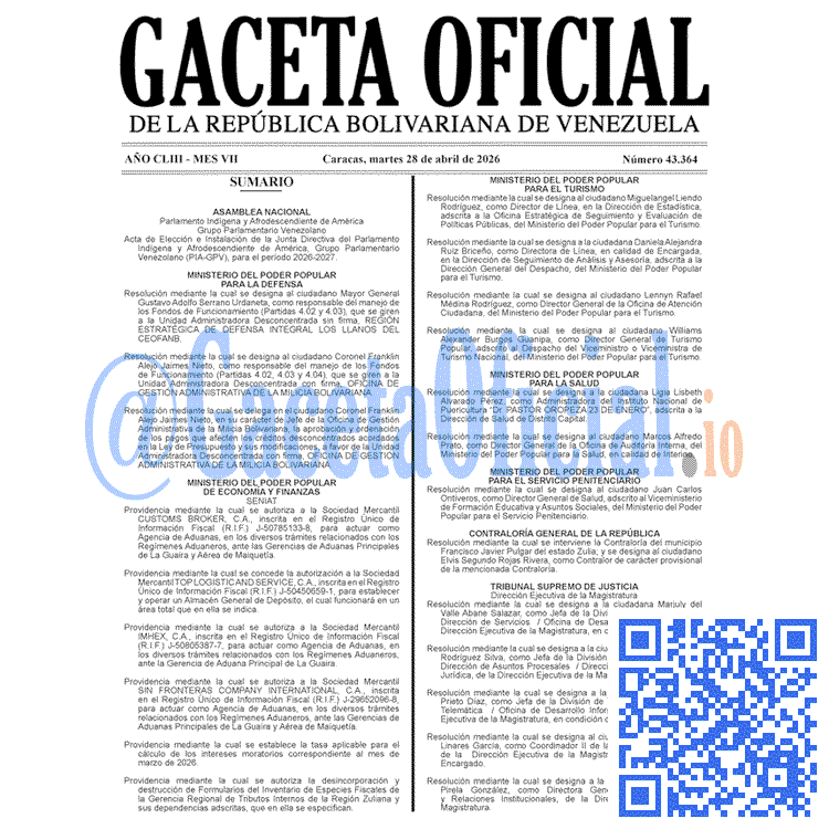 Gaceta Oficial, Gaceta 43364, Gaceta 43364 HD, Gaceta #43364, Gaceta Oficial Venezuela #43364