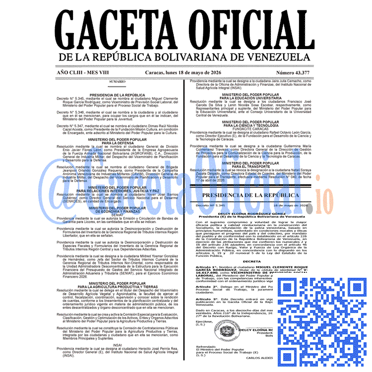 Gaceta Oficial, Gaceta 43377, Gaceta 43377 HD, Gaceta #43377, Gaceta Oficial Venezuela #43377