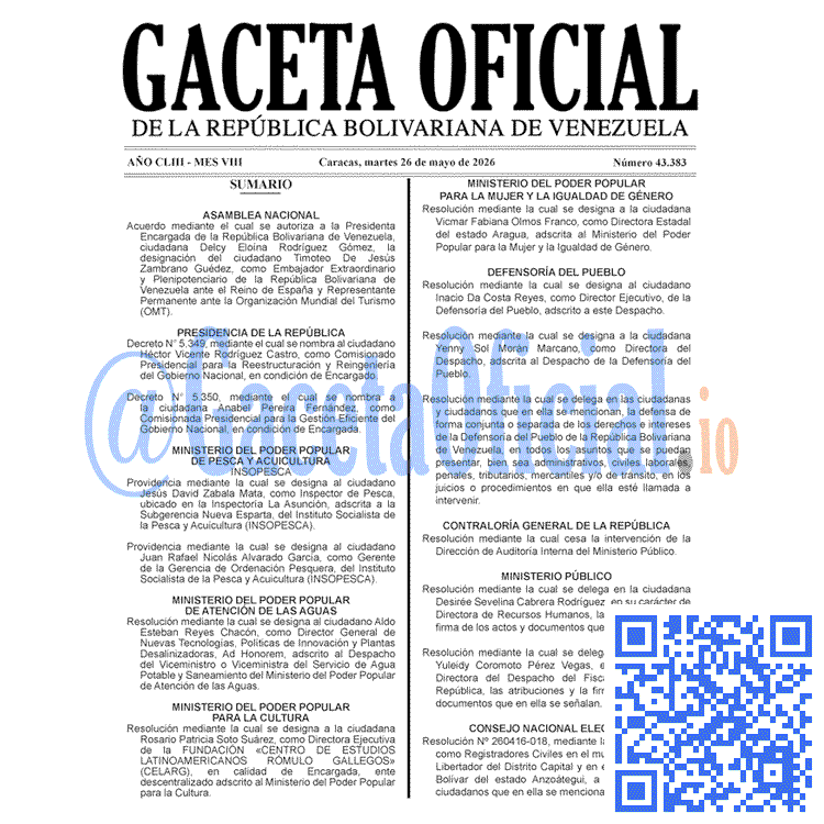 Gaceta Oficial, Gaceta 43383, Gaceta 43383 HD, Gaceta #43383, Gaceta Oficial Venezuela #43383