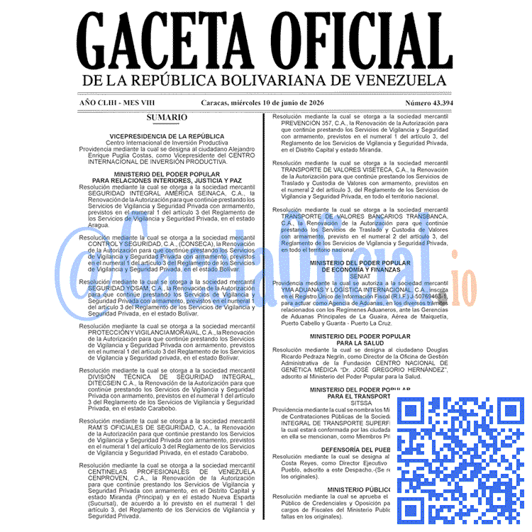Gaceta Oficial, Gaceta 43394, Gaceta 43394 HD, Gaceta #43394, Gaceta Oficial Venezuela #43394