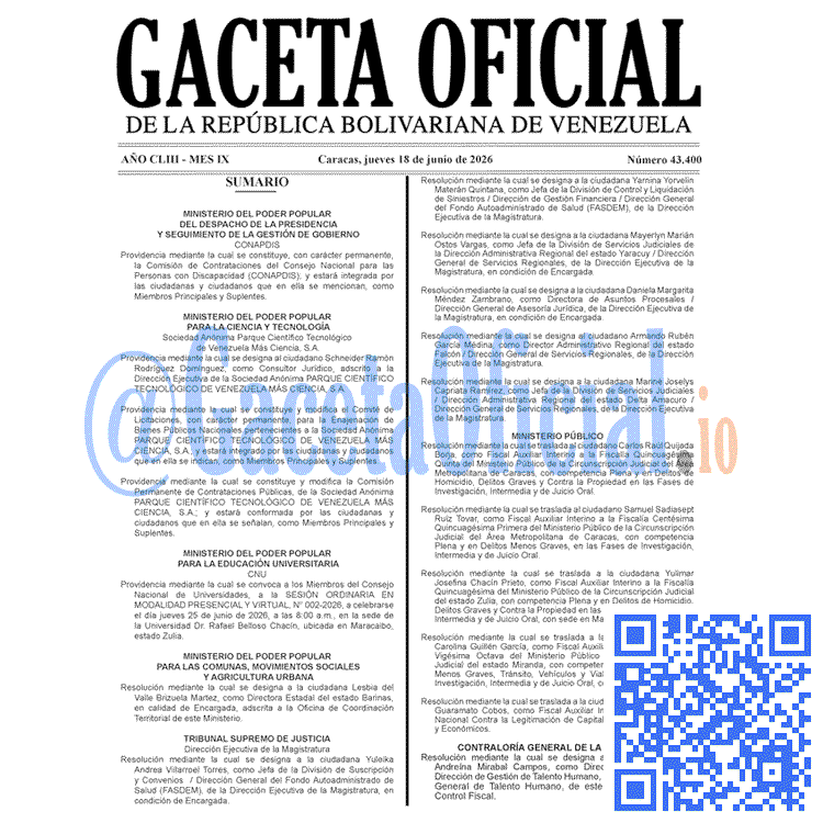 Gaceta Oficial, Gaceta 43400, Gaceta 43400 HD, Gaceta #43400, Gaceta Oficial Venezuela #43400