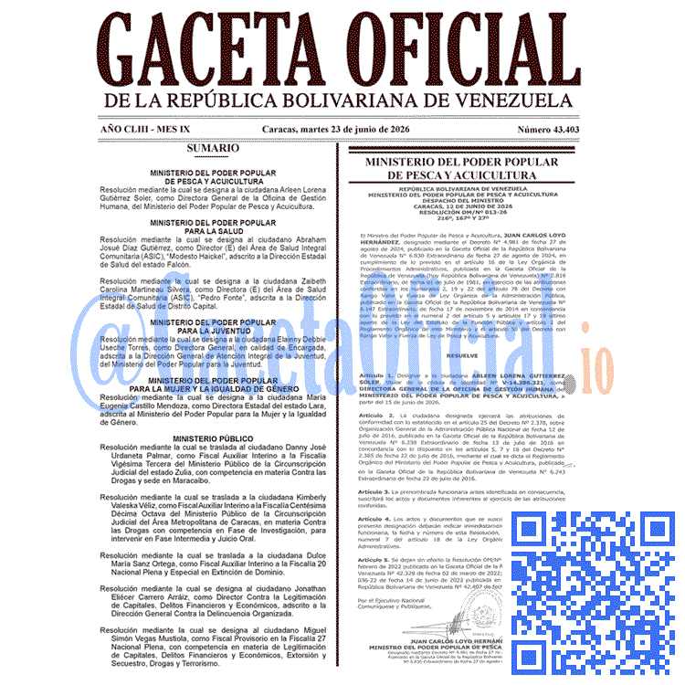 Venezuela Gaceta Oficial #43403 del 23 junio 2026 Gaceta Oficial, Gaceta 43403, Gaceta 43403 HD, Gaceta #43403, Gaceta Oficial Venezuela #43403