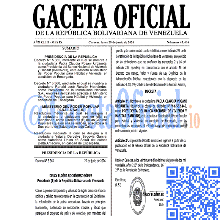 Gaceta Oficial, Gaceta 43404, Gaceta 43404 HD, Gaceta #43404, Gaceta Oficial Venezuela #43404